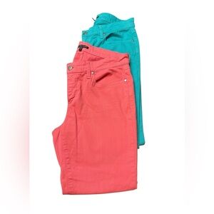 Eileen Fisher Pants 5-Picket Cotton Blend Jean Style Aqua & Salmon Sz 6 (2-pair)
